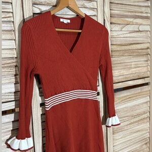 Tea-N-Rose Burnt Orange Wrap Sweater Dress